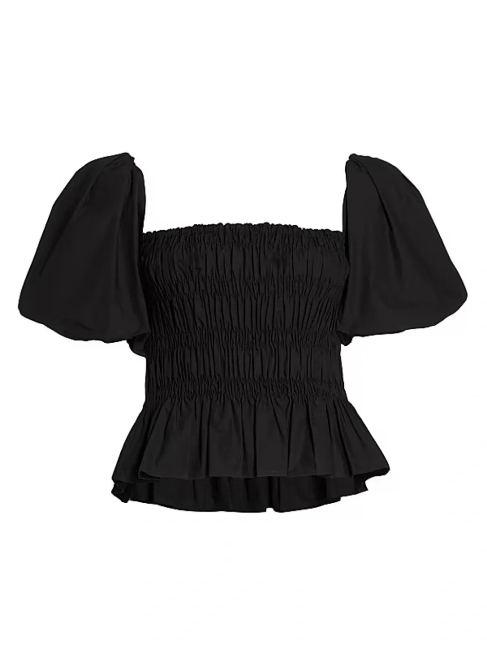 ASTR The Label Black Puff-Sleeve Smocked Peplum Top